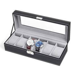 SPETLEK 6 Grid Watch Jewelry Storage Display Case Organizer Box Gift in Black