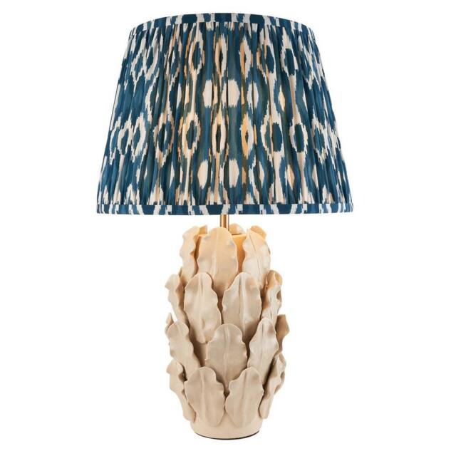Netlighting Layered Leaf Ivory Table Lamp Blue Fabric Ikat Shade 35cm B22 in Beige - image 1