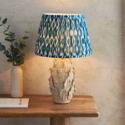 Netlighting Layered Leaf Ivory Table Lamp Blue Fabric Ikat Shade 35cm B22 in Beige - thumbnail 2