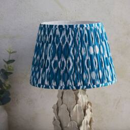 Netlighting Layered Leaf Ivory Table Lamp Blue Fabric Ikat Shade 35cm B22 in Beige - thumbnail 4