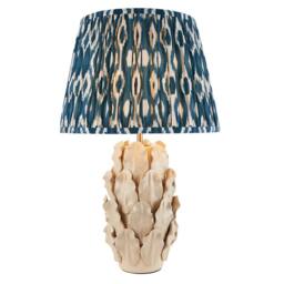 Netlighting Layered Leaf Ivory Table Lamp Blue Fabric Ikat Shade 35cm B22 in Beige - thumbnail 1