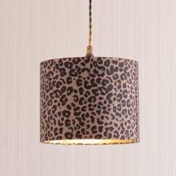 ValueLights Oasis Leopard Print with Metallic Gold Inner Drum Lamp Shade & Bulb