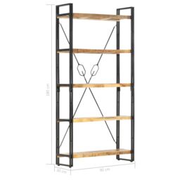 Berkfield Home 5-Tier Bookcase 90x30x180 cm Solid Mango Wood in Brown - Size: 90 x 30 x 180 cm - thumbnail 6