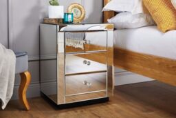 FurnitureboxUK Italian Inspired Contemporary Mirrored 3 Drawer Rectangular Bedside Table with Crystaline Shaped Handles in Silver - thumbnail 2