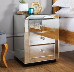 FurnitureboxUK Italian Inspired Contemporary Mirrored 3 Drawer Rectangular Bedside Table with Crystaline Shaped Handles in Silver - thumbnail 3