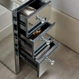 FurnitureboxUK Italian Inspired Contemporary Mirrored 3 Drawer Rectangular Bedside Table with Crystaline Shaped Handles in Silver - thumbnail 4