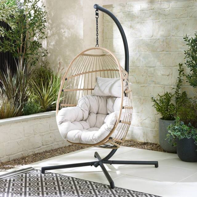 FurnitureboxUK Egg Outdoor Garden Hanging Chair in Light Brown - image 1