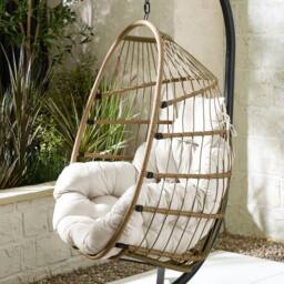FurnitureboxUK Egg Outdoor Garden Hanging Chair in Light Brown - thumbnail 3
