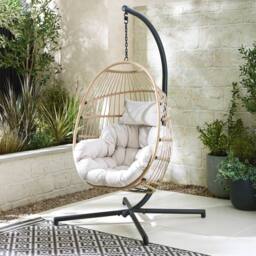 FurnitureboxUK Egg Outdoor Garden Hanging Chair in Light Brown - thumbnail 1