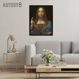"Artery8 Salvator Mundi World Savior da Vinci Black Framed Canvas Wall Art in Brown - Size: W12"" x H16""" - thumbnail 3