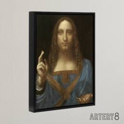 "Artery8 Salvator Mundi World Savior da Vinci Black Framed Canvas Wall Art in Brown - Size: W12"" x H16""" - thumbnail 2