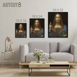 "Artery8 Salvator Mundi World Savior da Vinci Black Framed Canvas Wall Art in Brown - Size: W12"" x H16""" - thumbnail 4