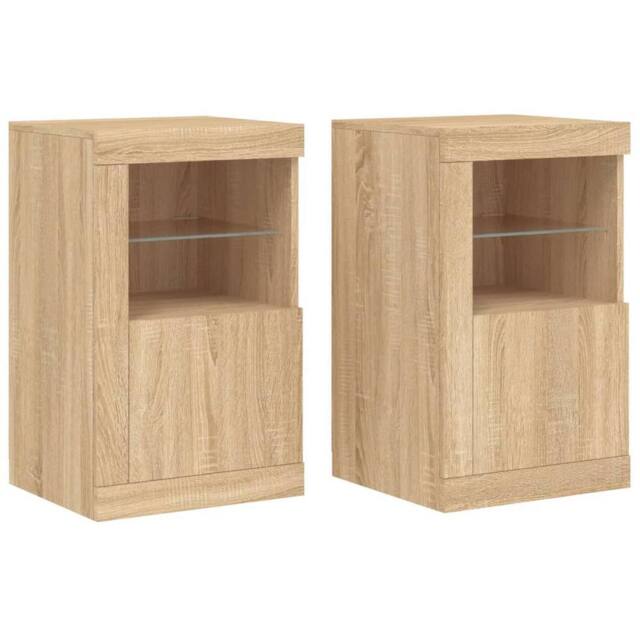 Berkfield Home Side Cabinets with LED Lights 2 pcs Sonoma Oak Engineered Wood in Light Brown - image 1