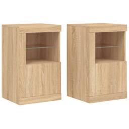 Berkfield Home Side Cabinets with LED Lights 2 pcs Sonoma Oak Engineered Wood in Light Brown - thumbnail 1