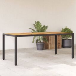 Berkfield Home Garden Table with Acacia Wood Top Black 190x90x75 cm Poly Rattan - Size: 190 x 90 x 75 cm