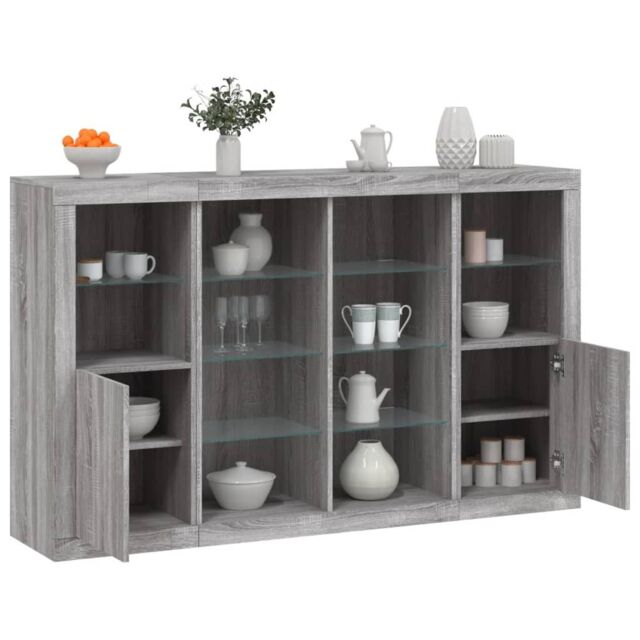 Berkfield Home Sideboards with LED Lights 3 pcs Grey Sonoma Engineered Wood - image 1