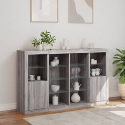 Berkfield Home Sideboards with LED Lights 3 pcs Grey Sonoma Engineered Wood - thumbnail 4