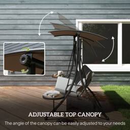 OUTSUNNY 3 Seat Garden Swing Chair Steel w/ Adjustable Canopy & Coffee Tables in Dark Grey - thumbnail 4