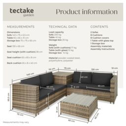 tectake Garden Furniture Set Siena in Natural - Size: 4 Person - thumbnail 6