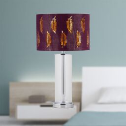 First Choice Lighting Aura - Chrome Table Lamp with Burgundy Fern Cut Out Shade in Silver - thumbnail 3