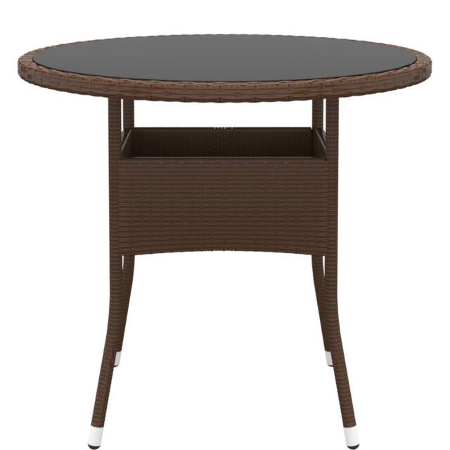 Berkfield Home Garden Table Ã˜80x75 cm Tempered Glass & Poly Rattan Brown - Size: 80x75 cm - image 1