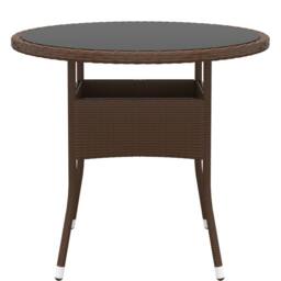 Berkfield Home Garden Table Ã˜80x75 cm Tempered Glass & Poly Rattan Brown - Size: 80x75 cm - thumbnail 1