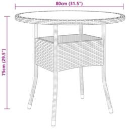 Berkfield Home Garden Table Ã˜80x75 cm Tempered Glass & Poly Rattan Brown - Size: 80x75 cm - thumbnail 4