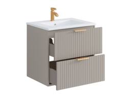 Vente-unique Fluted Wall-Hung Bathroom Unit With Inset Basin - Beige - 60 Cm - thumbnail 6