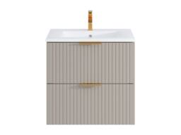 Vente-unique Fluted Wall-Hung Bathroom Unit With Inset Basin - Beige - 60 Cm - thumbnail 2
