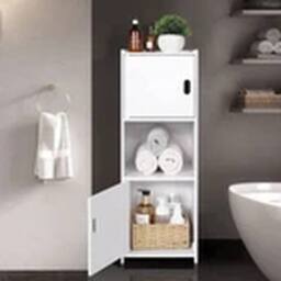 EONLION Waterproof Bathroom Tall Free Standing Storage Cabinet Unit in White - thumbnail 1