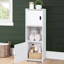 EONLION Waterproof Bathroom Tall Free Standing Storage Cabinet Unit in White - thumbnail 3