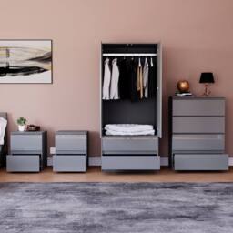 HD Designs Vida Designs Glinton 4 Piece Bedroom Set (2 Drawer Bedside Chest x2 in Grey - thumbnail 3