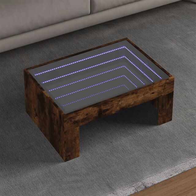 Berkfield Home Coffee Table with Infinity LED Smoked Oak 70x50x30 cm in Brown - Size: 70 x 50 x 30 cm - image 1