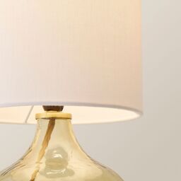 ValueLights Emily Natural Linen Drum Shade Dark Green Glass Teardrop Table Lamp & LED Bulb - thumbnail 4