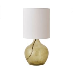 ValueLights Emily Natural Linen Drum Shade Dark Green Glass Teardrop Table Lamp & LED Bulb - thumbnail 2