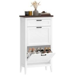 HOMCOM Shoe Cabinet with 2 Flip Drawers, Narrow Shoe Storage Cabinet, White - thumbnail 2