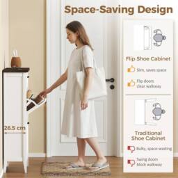 HOMCOM Shoe Cabinet with 2 Flip Drawers, Narrow Shoe Storage Cabinet, White - thumbnail 4