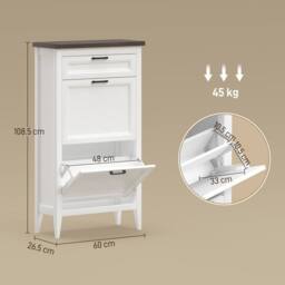 HOMCOM Shoe Cabinet with 2 Flip Drawers, Narrow Shoe Storage Cabinet, White - thumbnail 3