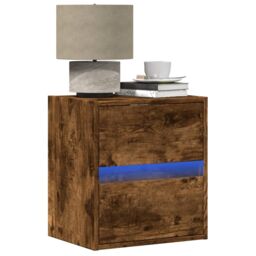 Berkfield Home Wall-mounted Bedside Cabinets with LED Lights 2 pcs Smoked Oak in Brown - thumbnail 1