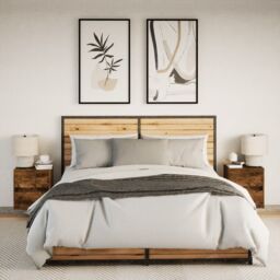 Berkfield Home Wall-mounted Bedside Cabinets with LED Lights 2 pcs Smoked Oak in Brown - thumbnail 4