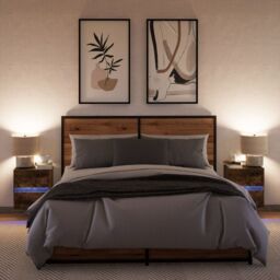 Berkfield Home Wall-mounted Bedside Cabinets with LED Lights 2 pcs Smoked Oak in Brown - thumbnail 3