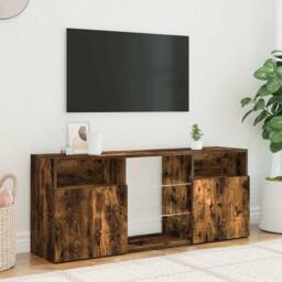 Berkfield Home TV Cabinet with LED Lights Smoked Oak 120x30x50 cm in Brown - Size: 120 x 30 x 50 cm - thumbnail 4