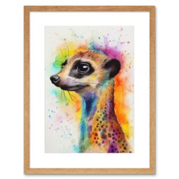 "Artery8 Wall Art Print Meerkat Multicoloured Portrait Watercolour Painting Artwork Framed 9X7 Inch in Beige - Size: W7"" x H9""" - thumbnail 1