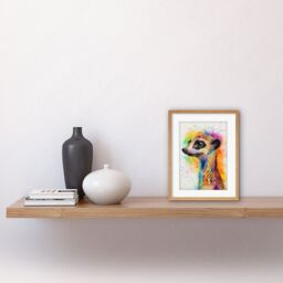 "Artery8 Wall Art Print Meerkat Multicoloured Portrait Watercolour Painting Artwork Framed 9X7 Inch in Beige - Size: W7"" x H9""" - thumbnail 2