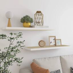 Berkfield Home Durable Floating Wall Shelves 2 pcs Oak & White 90x23.5x3.8 cm MDF in Natural - thumbnail 2