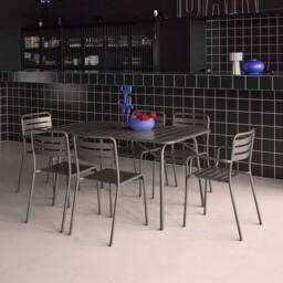 sweeek 6-seater Metal Garden Table Set With 6 Chairs in Grey - thumbnail 3