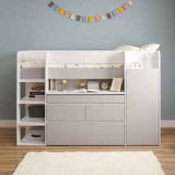 Flair Bailey Kids Cabin Bed with Pull Out Desk, Wardrobe & Storage Shelves in White - Size: Single - thumbnail 3