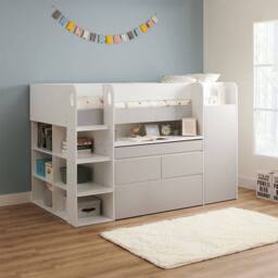Flair Bailey Kids Cabin Bed with Pull Out Desk, Wardrobe & Storage Shelves in White - Size: Single - thumbnail 2