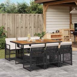 Berkfield Home 7 Piece Garden Dining Set with Cushions Black Poly Rattan