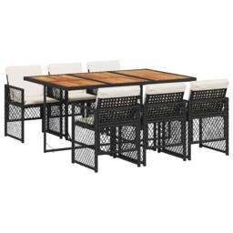Berkfield Home 7 Piece Garden Dining Set with Cushions Black Poly Rattan - thumbnail 2